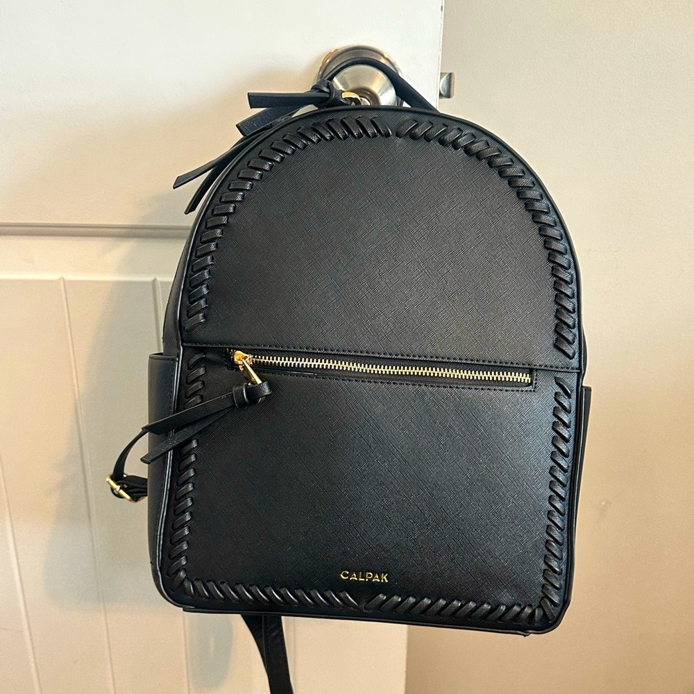 Calpak Black Faux-Leather Backpack with Gold Hardware